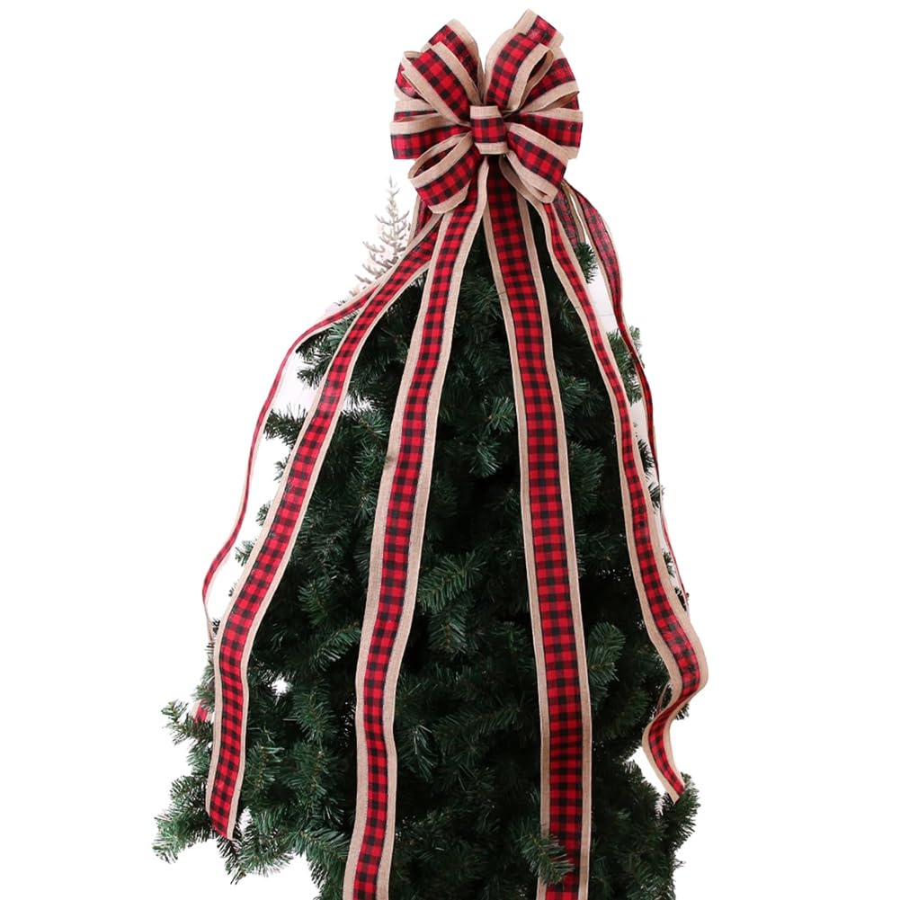 CTRLZS Large Red Bows with Edge and Long Streamers, Christmas Wreath Bows for Xmas Tree Handmade Holiday Party Decorations