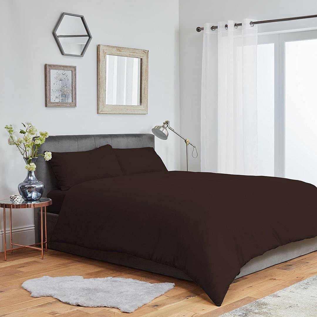 John Aird Microfibre Plain Duvet Cover With Pillowcases (Single, Chocolate) — image 1