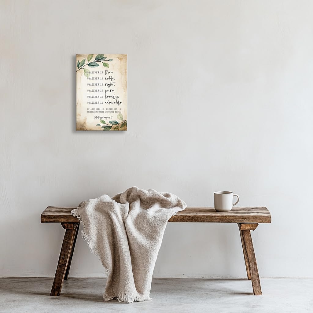 Lnzinro Philippians 4 8 Whatever is True Sign Bible Verse Wall Art Prints Modern Vintage Framed Scripture Wall Decor Christian Poster 08x12 inches