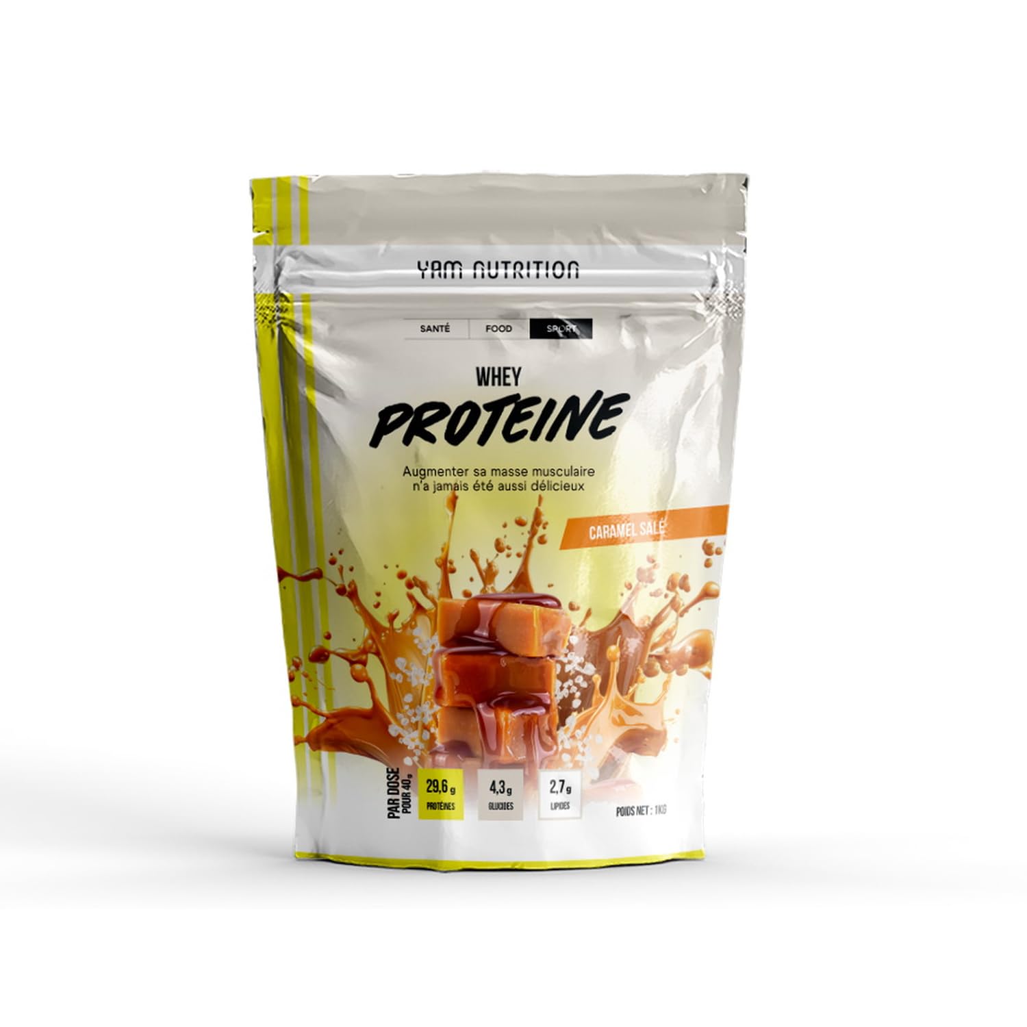 Whey Protéine - Protéines en poudre - Prise de masse musculaire - Goût Caramel - 1kg - YAM Nutrition