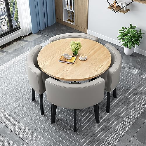Moderna mesa de centro redonda con sillas apilables, piel compacta para reuniones, negociaciones y ventas, conjunto elegante para espacios de oficina y eventos
