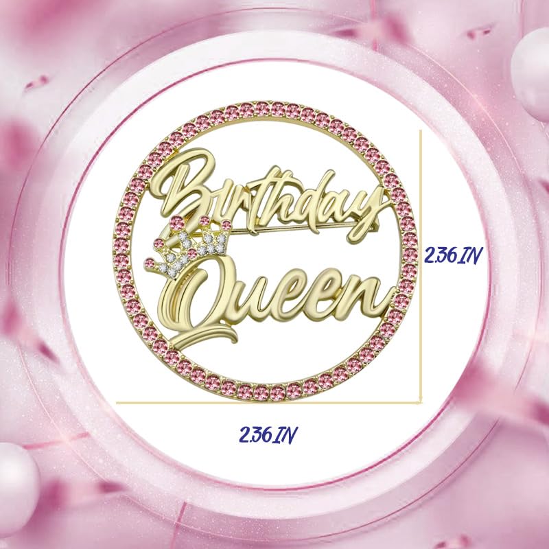 Image of Birthday Queen Pin, Gold Rhinestone Birthday Girl Pin - Metal Brooch for Party Outfit Accessories