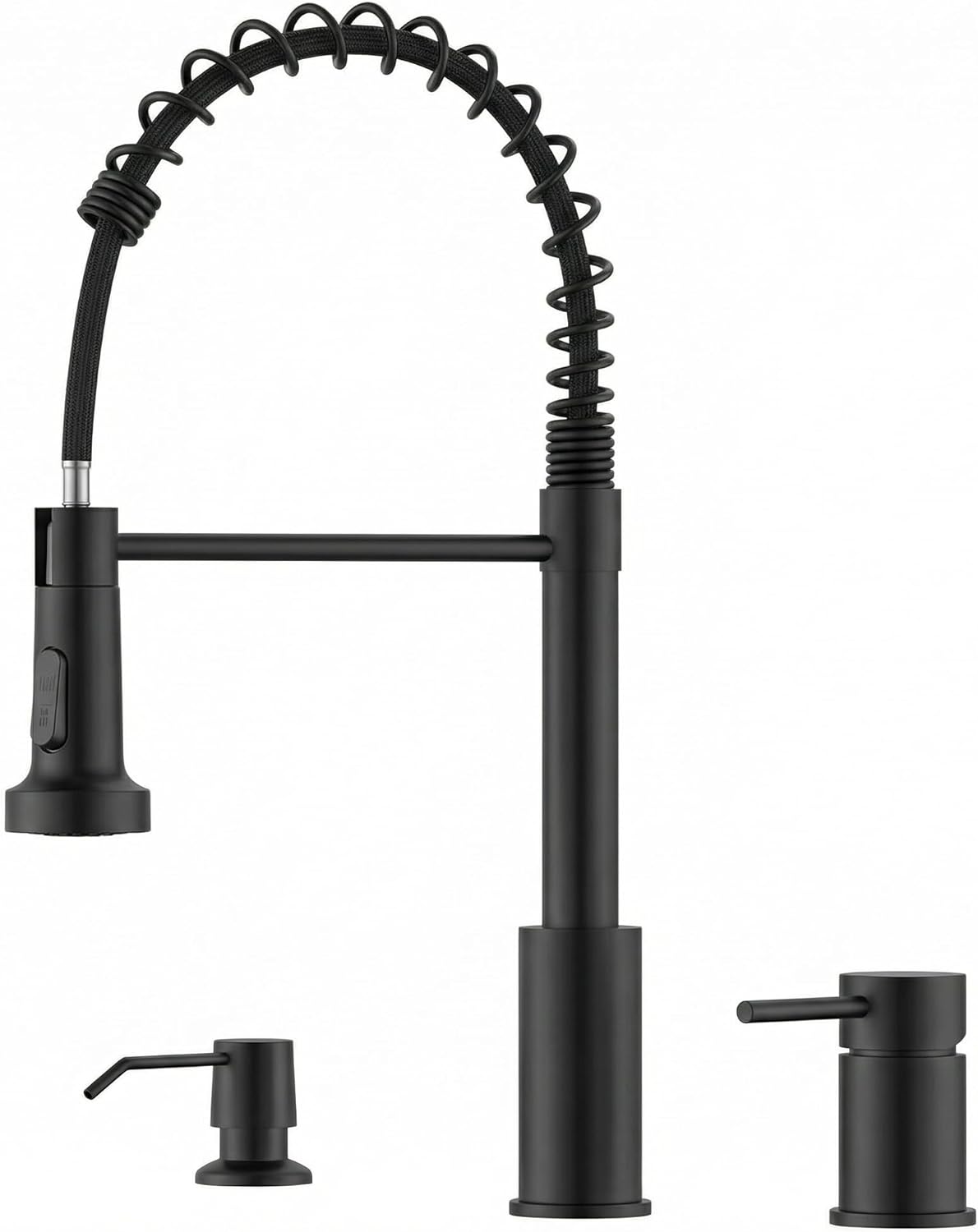 APPASO Black Kitchen Faucet 3 Hole, Matte Black Kitchen Faucets with Soap Dispenser, High Arc Spring, 20" Pull Down Sprayer Faucet for Kitchen Sink, 3 Piece Kitchen Sink Faucet
