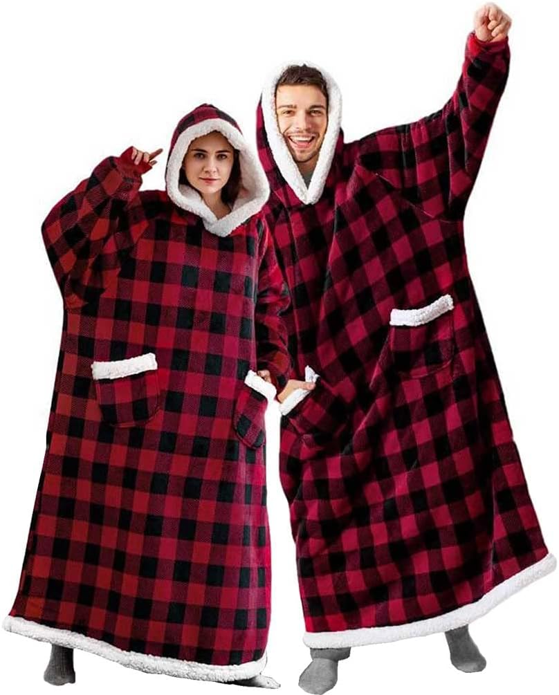 Sweat Plaid Geant CASKIE Plaid à Capuche Géant Couverture Portable Sherpa  Avec Poches Unisexe Adulte Pull Plaid Homme