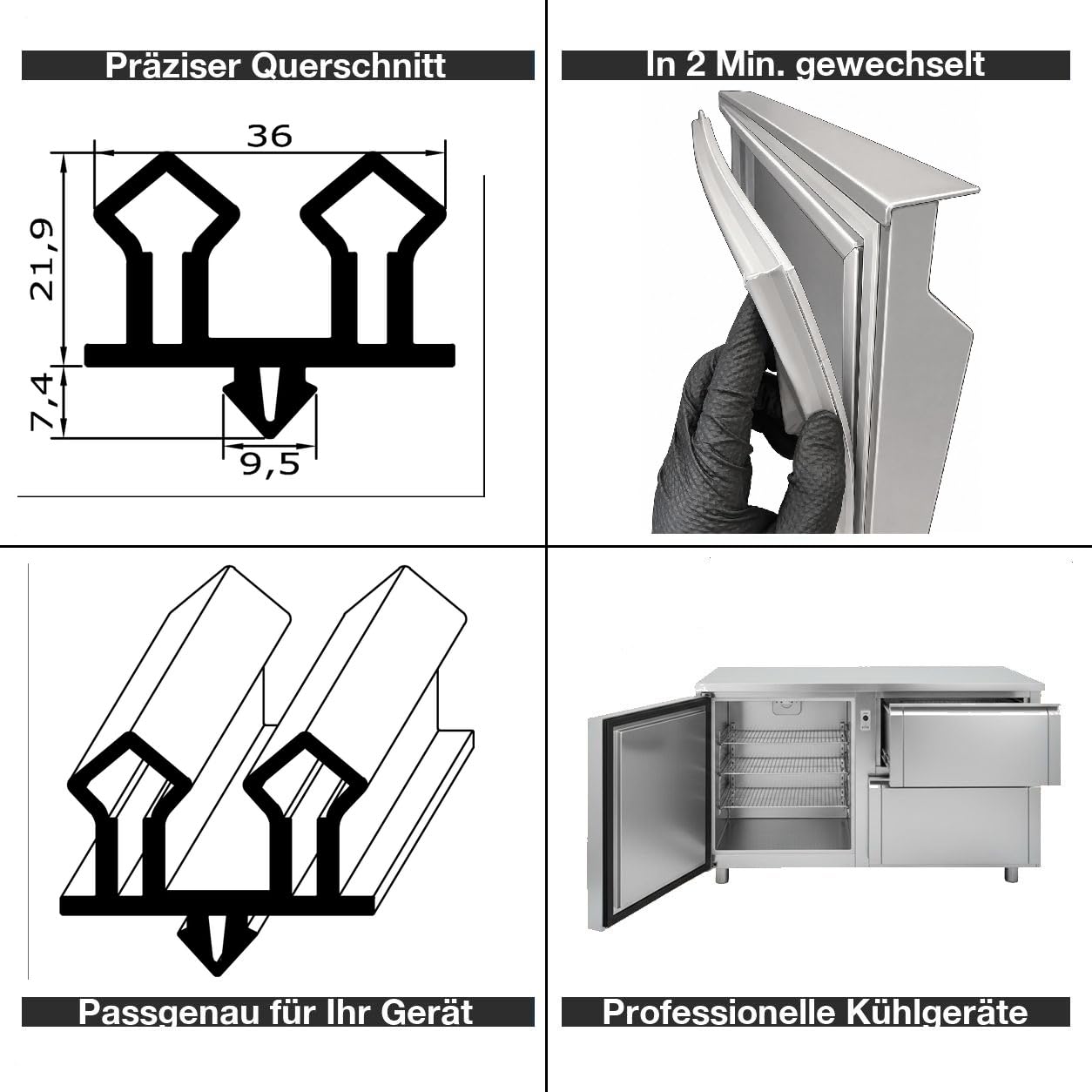 Profildichtung Profil 401, Grau, 2100mm (Kühlschrankdichtung)