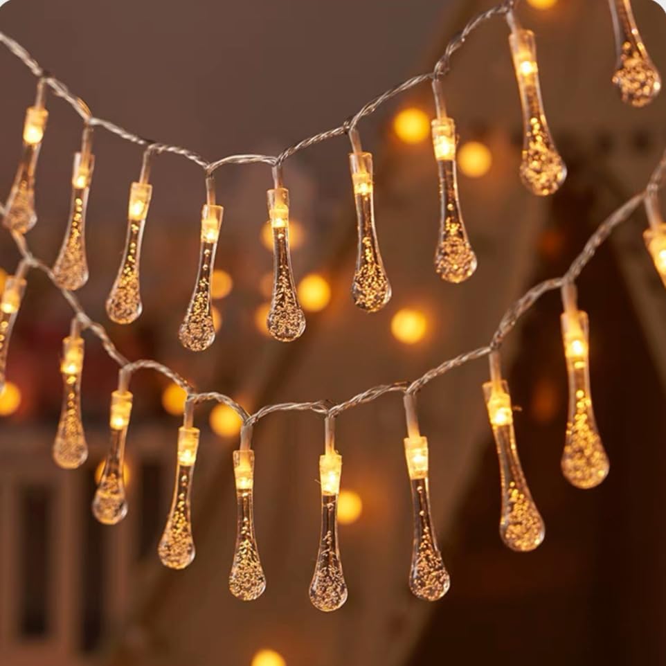 Image of One94Store Drop Light - 14 LED, 3 Meter Warm White - Waterproof Decorative String Fairy Lights for Indoor /Outdoor, Garden, Diwali, Christmas, Wedding, Party & Festival Decoration (Pack of 5)