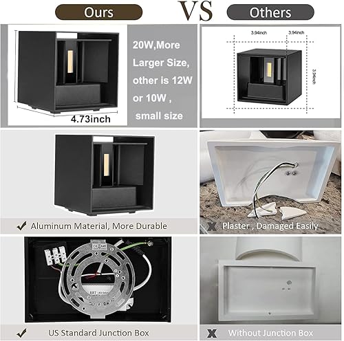 Miniatura 4 de LEDMO Luces LED de pared para exteriores de 20 W, antioxidantes, ajustables, modernas, impermeables, 6000 K, luces negras para porche, patio,