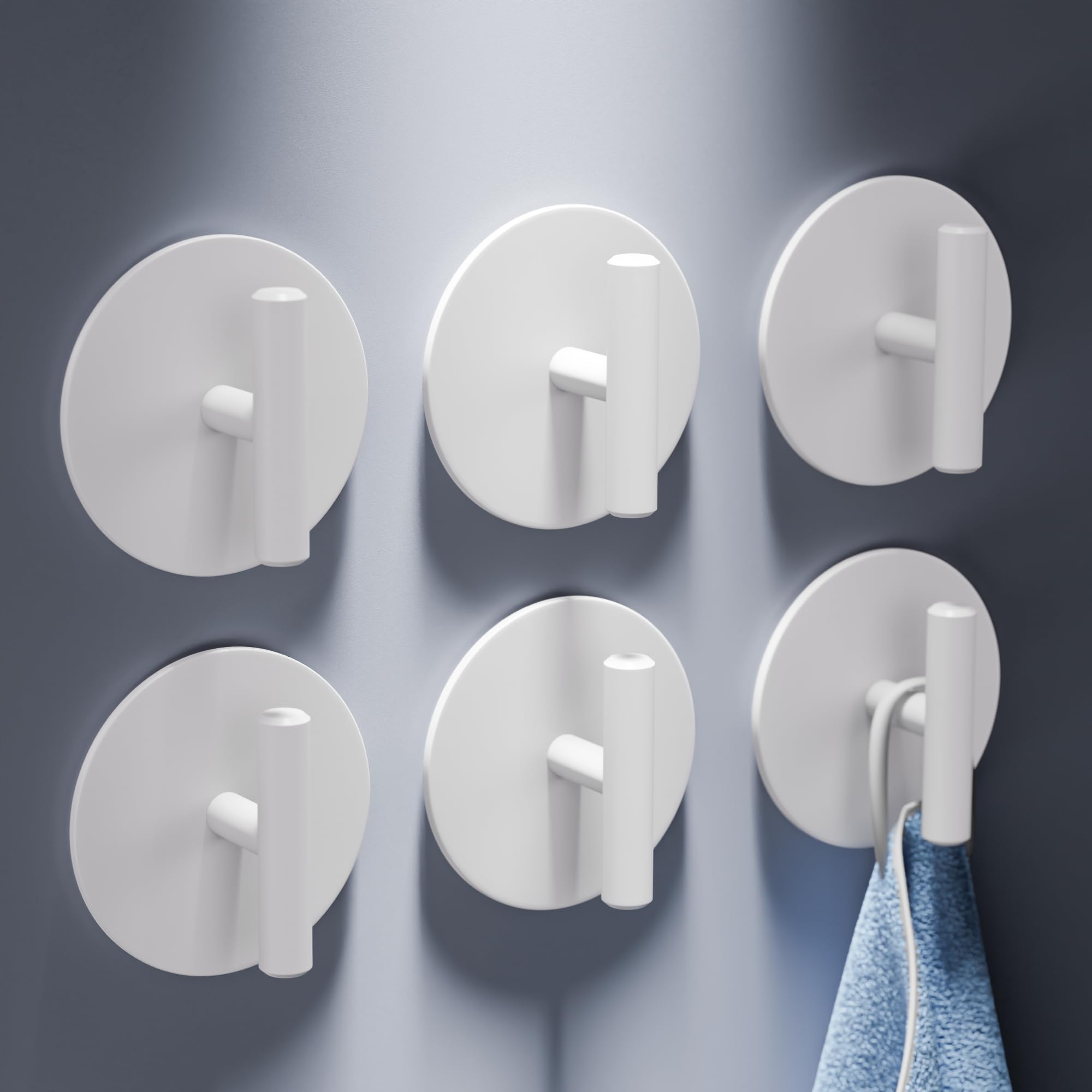 Aikzik 6 Pack Self Adhesive Hooks - 8kg Max, Stainless Steel Sticky Hook Heavy Duty, Hooks for Hanging for Towel, Coat, Key, Tea Towel Holder Stick on Bathroom, Kitchen, Door or Wall (White)