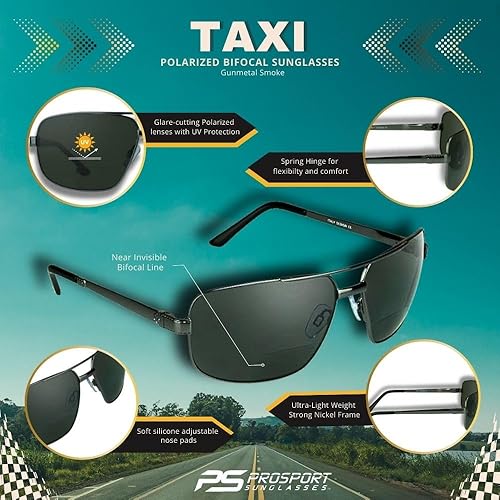 Miniatura 2 de proSPORT Gafas de sol bifocales polarizadas de aviador cuadrado para hombres. Lectores de línea casi invisibles