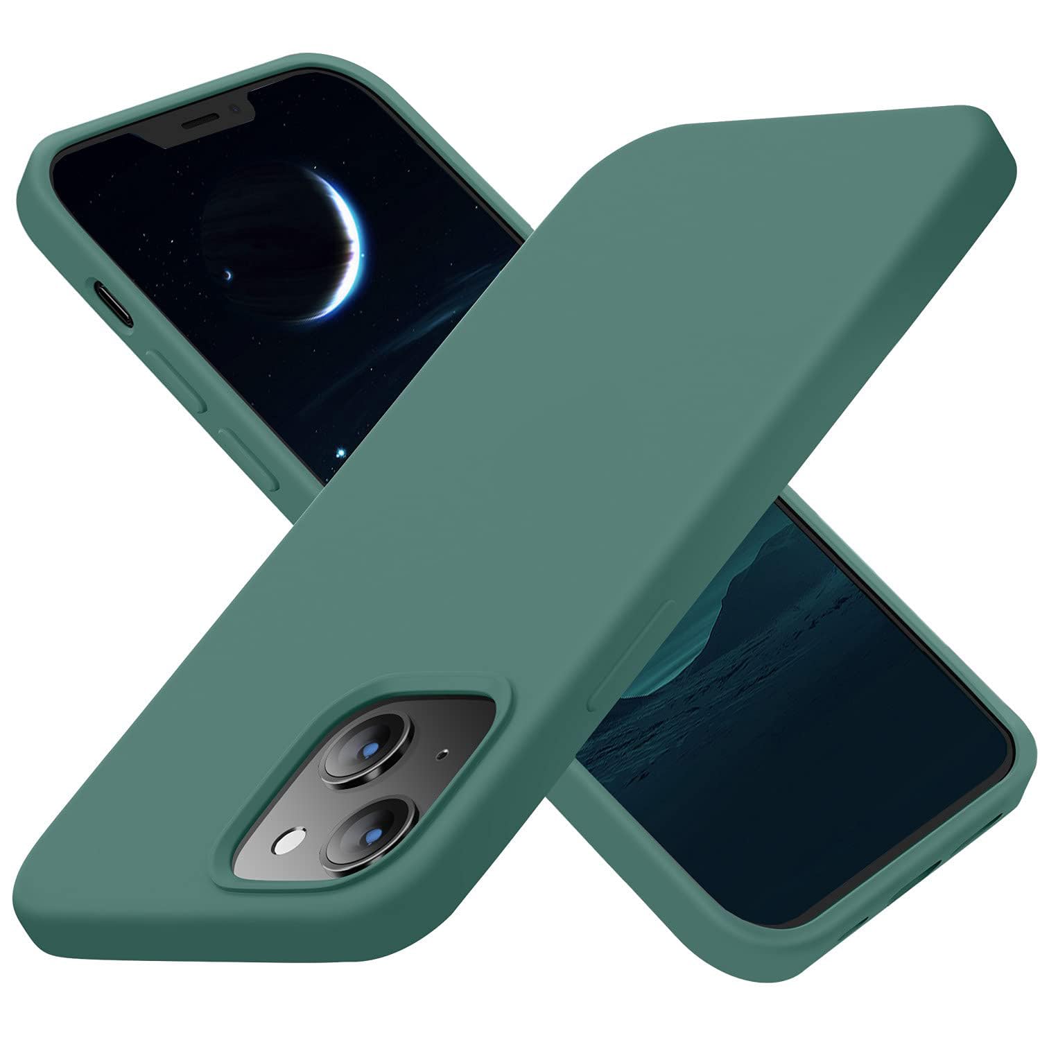 BOUFE iPhone 13 Case, Silicone Ultra Thin Shockproof Protective Case with [Soft Anti-Scratch Microfiber Lining] 6.1 Inch Midnight Green