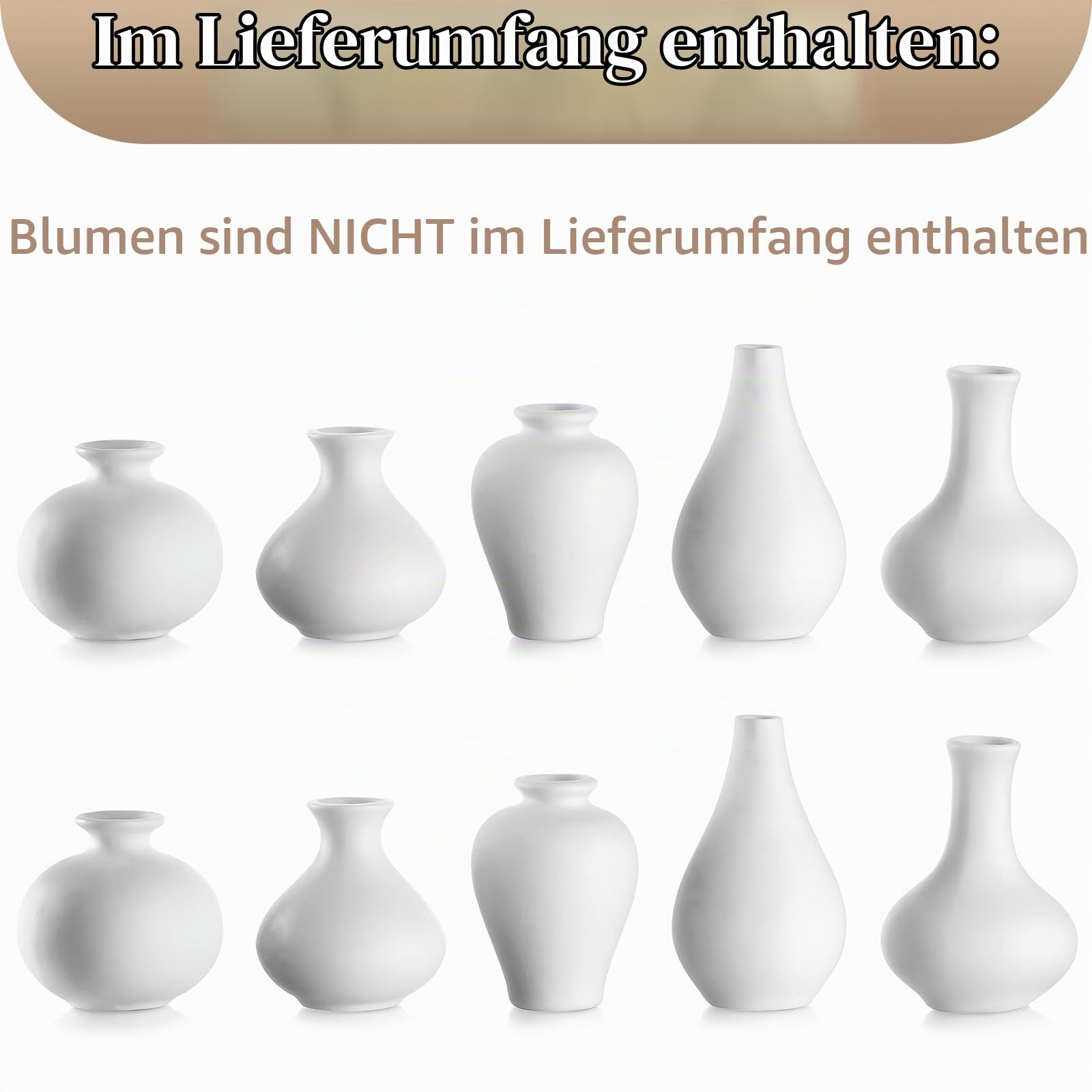 Sziqiqi Kleine Weiße Keramik vasen - Satz von 10 Mini Handgemachte Keramikvasen für Blumen Pampasgras Moderne Blumenvase Dekoration für Wohnzimmer Küche Büro Küche Tisch
