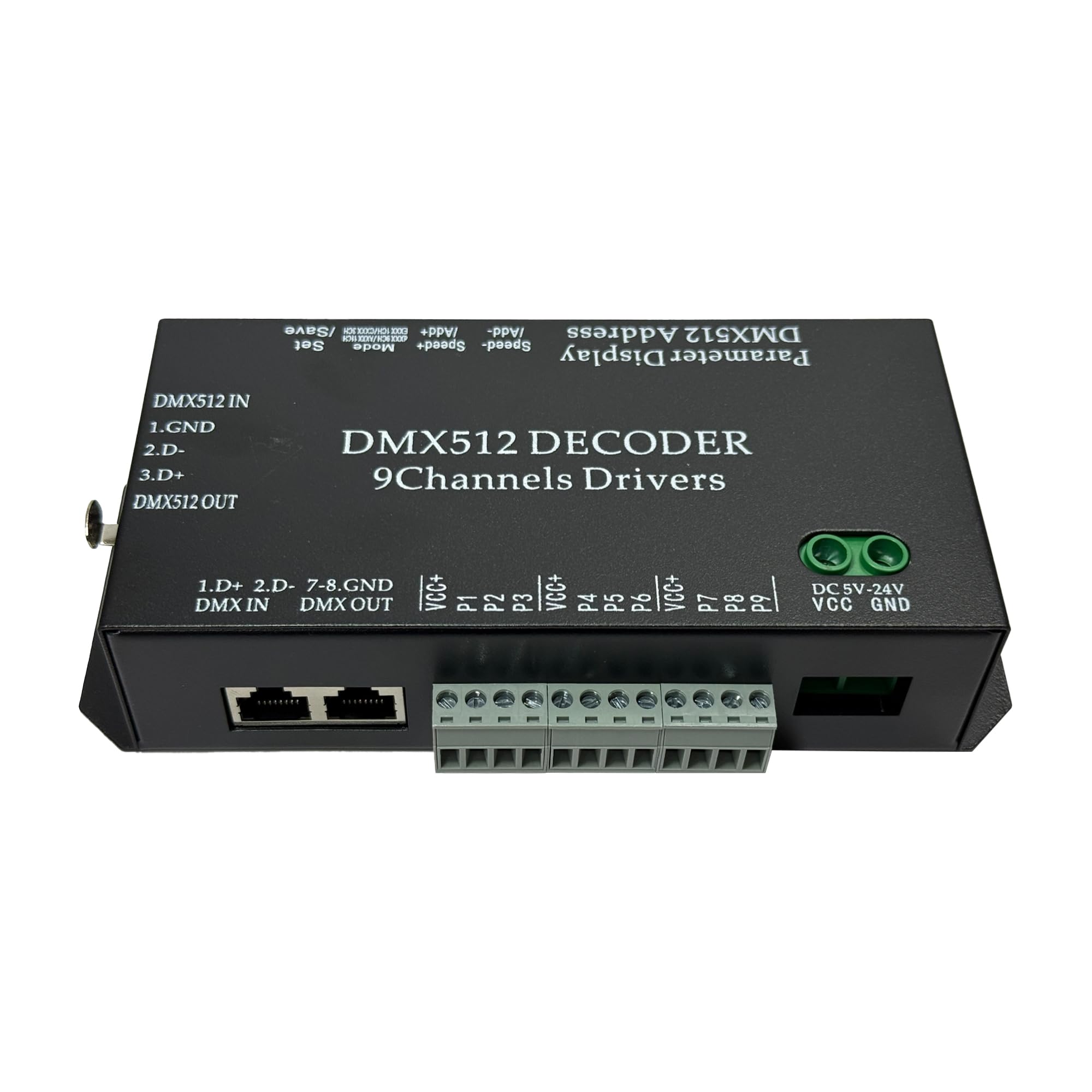 CANRIA 9 Channel DMX512 Decoder LED Controller, DC 5V-24V 5A/CH, RGB RGBW LED Lighting Driver, for Stage/Architectural/Event Lights, 4-Digit Display