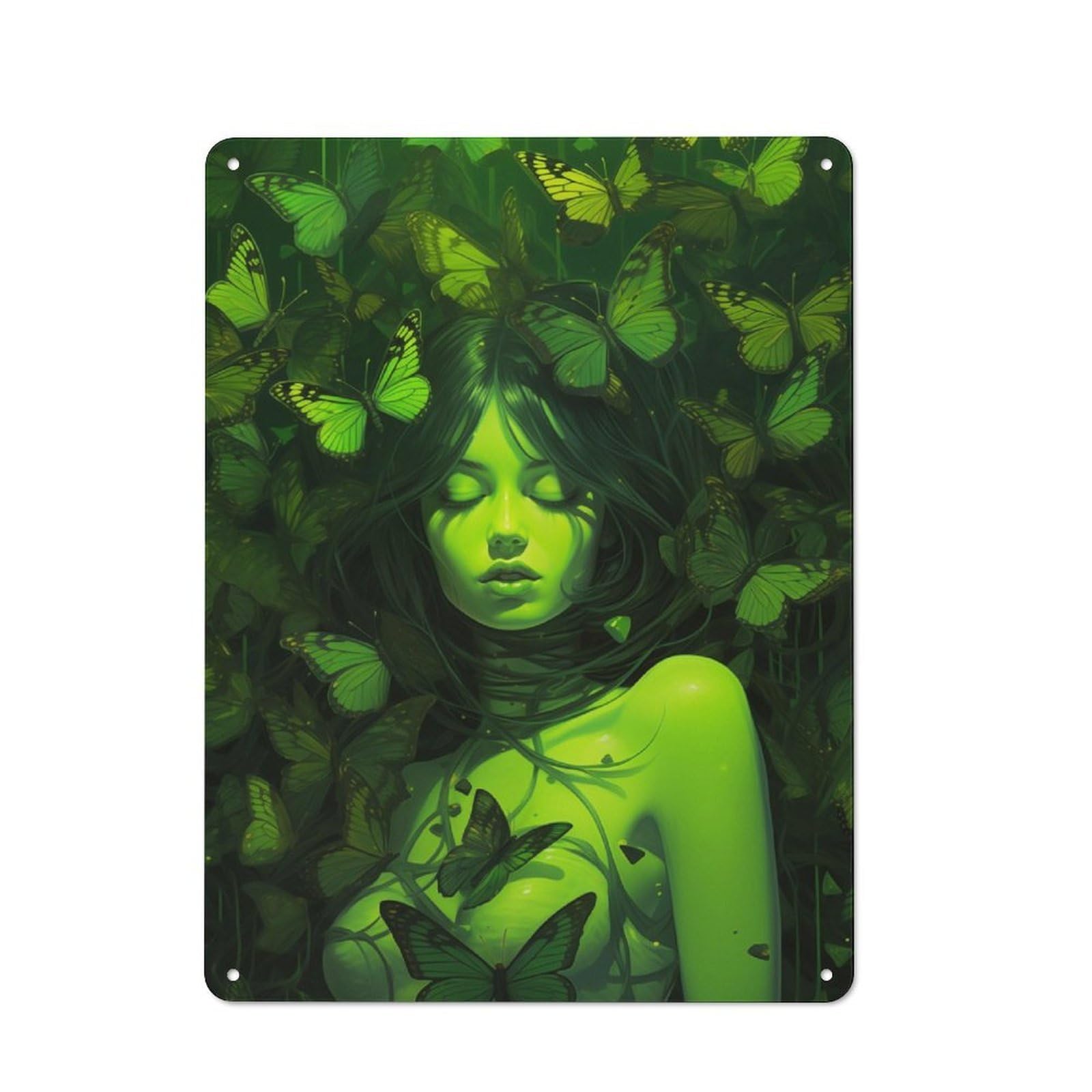 Junmoney Green Butterflies Retro Tin Wall Plaque 40X30cm Featuring For Garage Wall, For Vintage Wall Decor Fans, For Themed Room Decoration