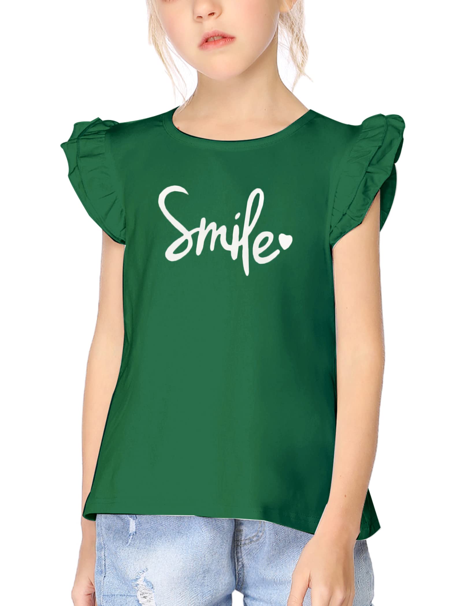 Arshiner Little Girls Plain Flutter T Shirts Basic Ruffle Sleeve Tank Tops Blouse Tee