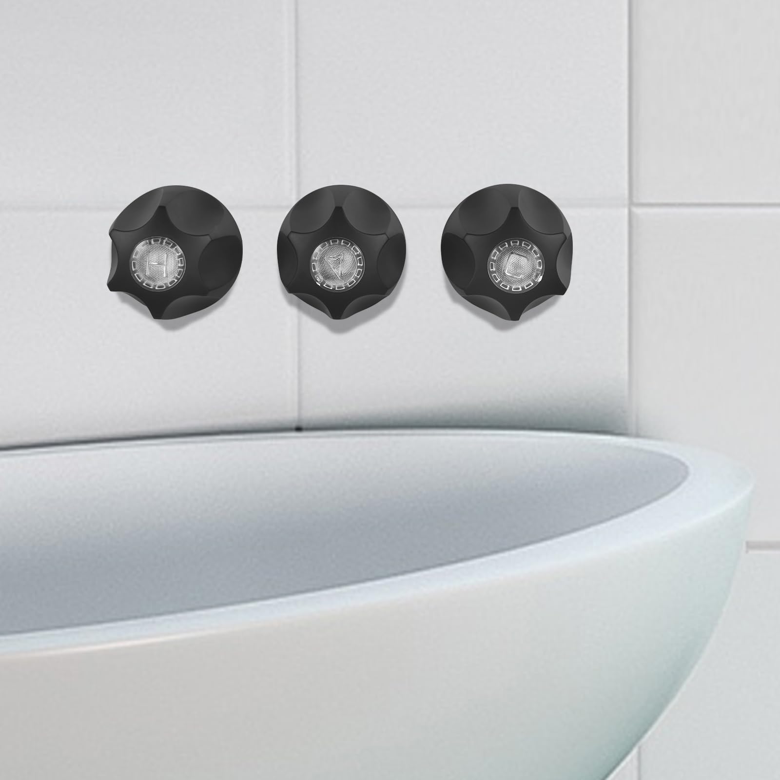 3PCS Bathtub Faucet Knob Matte Black Shower Knobs Bathtub Faucet Handle Include Hot Cold and Diverter for Bathroom (Black) — view 7