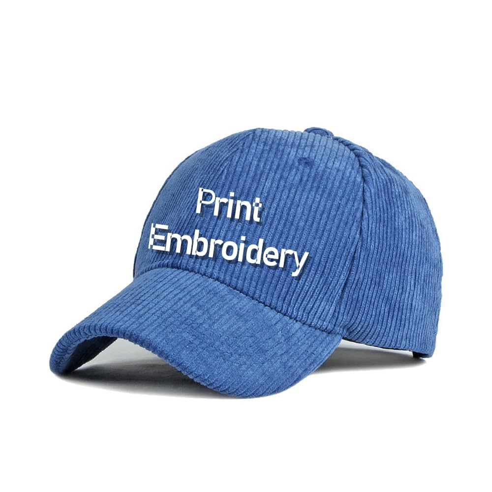 Custom Corduroy Baseball Cap Embroidered Personalized Text Cotton Dad Hats for Men and Women Hat (Embroidery, Blue)