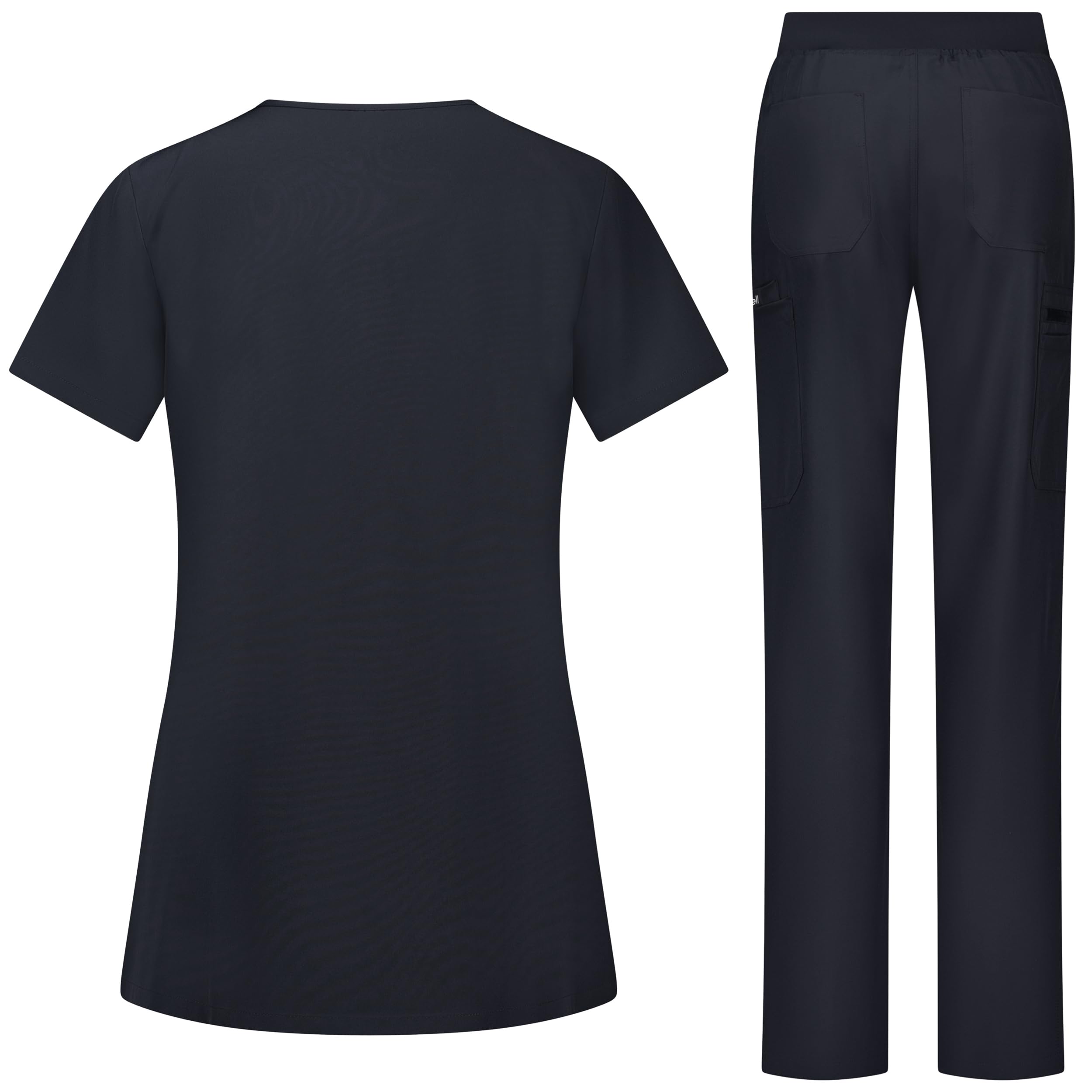 B-well BELLA Damen-Schrubb-Set Schlupfkasack + Schlupfhose Set Medizin Arzt Uniform Schlupfjacke Oberteil mit Hose Medizinische Berufsbekleidung mit Elastan (Schwarz, XL)