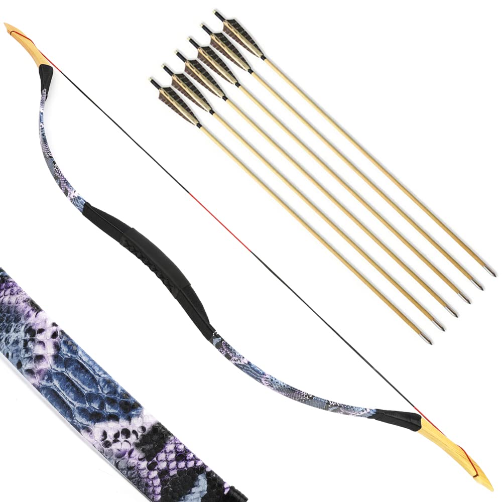 SHARROW Archery Traditional Bow Recurve Bow and Arrows Set Handmade Longbow Wooden Mongolian Horsebow Hunting Bow 20-50lbs for Adult Shooting Practice (30lbs, Blue)