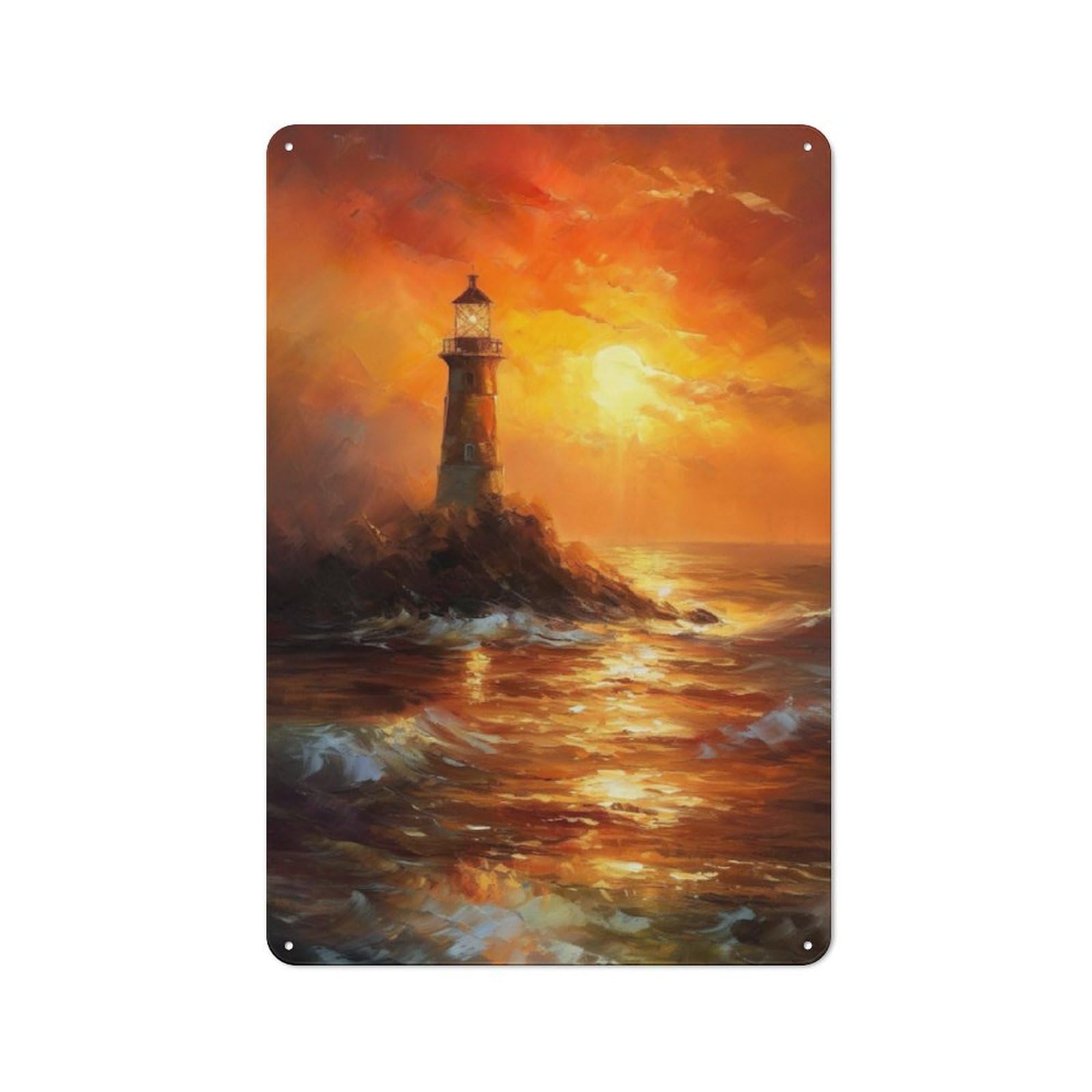 Junmoney Lighthouse Sunset Metal Sign 30X20cm With For Workshop Wall, Rustic Decor, For Collectors Decorating Workshops And Hobby Rooms