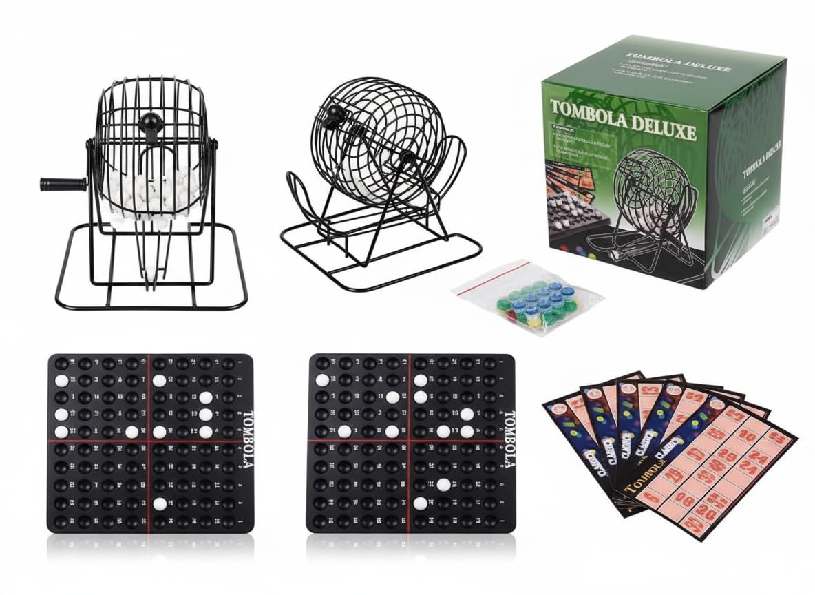 Bingo 90 Professionelles Brettspiel, 21 x 21 x 21 cm, Metall/ABS, mit Zubehör, Familienspaß, Partys