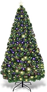 Goplus 5FT Artificial Christmas Tree Pre-Lit Optical Fiber Tree 8 Flash Modes W/ UL Certified Multicolored LED Lights & Me...
