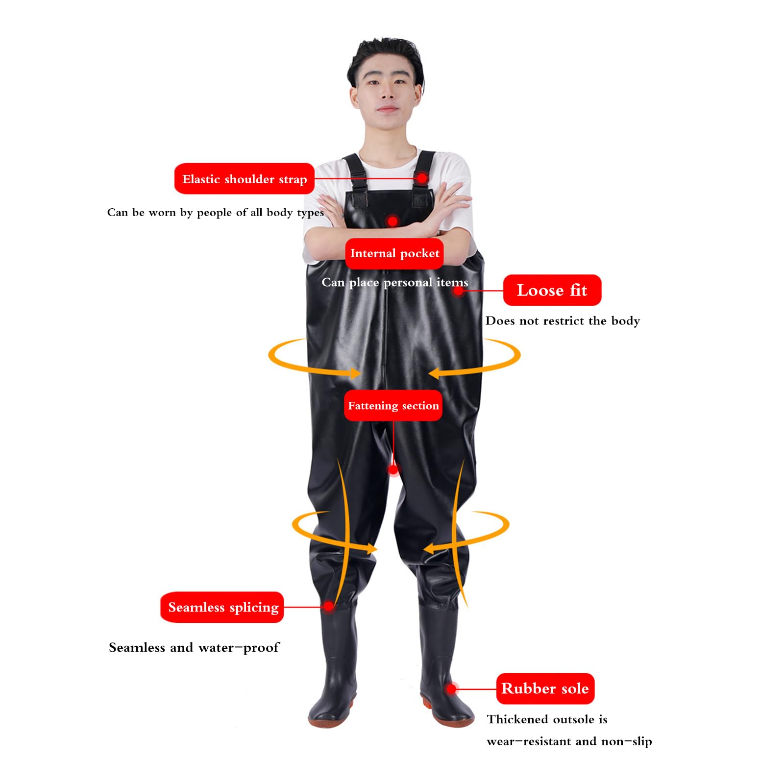 Waders Peche Homme,Pantalon De Pataugeoire De PêChe,Waders Waders De PêChe ImperméAble,avec Bottes Semelle à Crampons pour Homme Et Femme,PVC Respirant Waders PêChe,pour PêChe à La Mouche