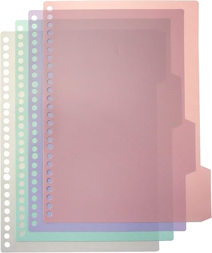 Wealrit 1 juego de separadores de plástico B5, separadores de índice con perforador de 26 agujeros, 4 separadores de pestañas de color, separadores