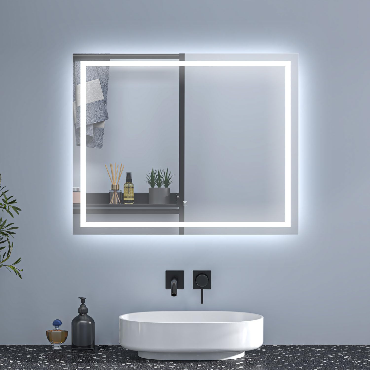 Biubiubath Bathroom 1100x800mm Bathroom LED Mirror with Lights Demister Touch Sensor Wall-mounted Horizontal/Vertical