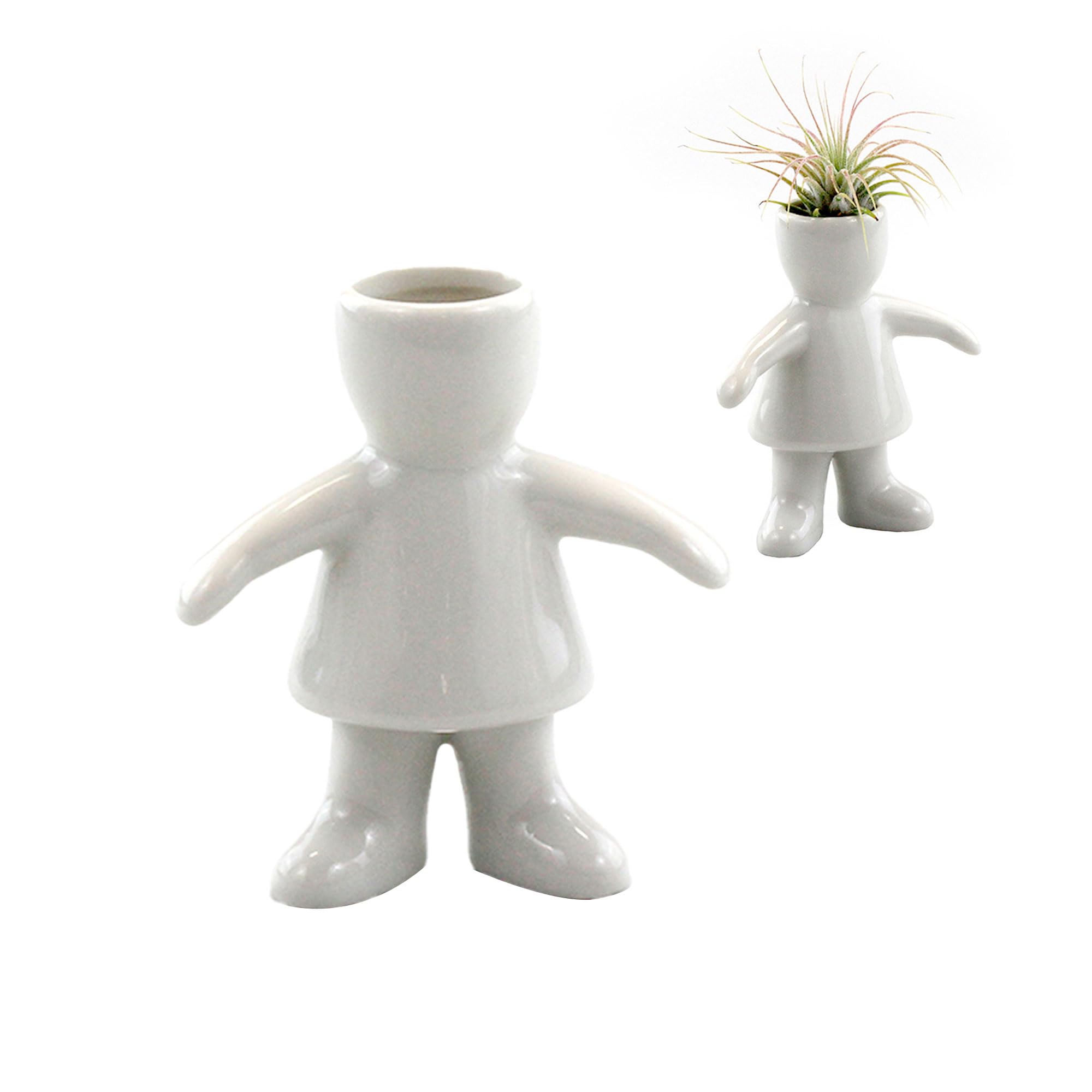 NW Wholesaler 3.5 Inch White Ceramic Girl Shaped Air Plant Holder - (Ceramic Only) - Table Top Display People Shaped Planters and Vases for Air Plants and Other Mini Plants