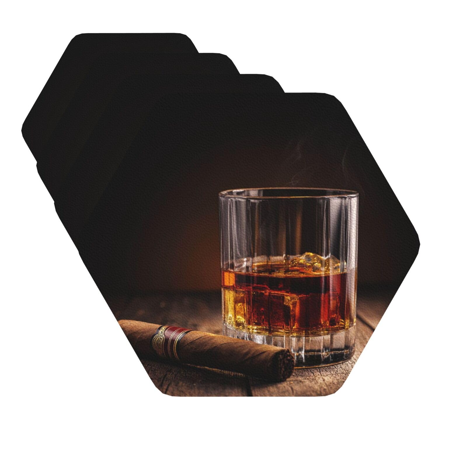 Drink Coasters Set of 4 Quick-Dry Leather Coaster Cigar And Whiskey Coasters for Drinks Coffee Cup Mat Tabletop Protection Heat Resistant Coaster for Kitchen Bar Office Home Decor
