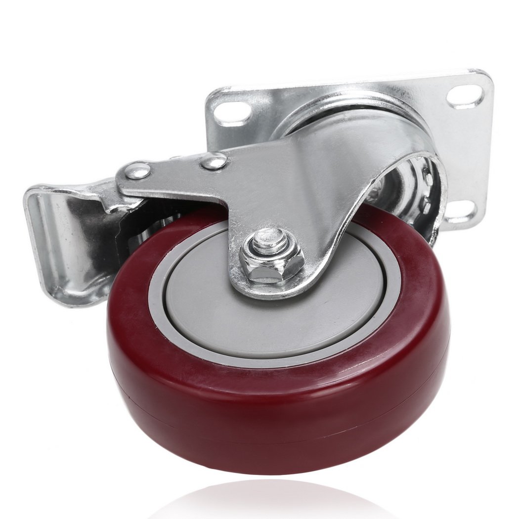 COOHCER 4PCS Ruedas para Muebles 400KG/100mm, Ruedas Pivotantes Con Placa de Montaje, Ruedas Giratorias para Muebles (2 Pcs con Freno, 2 Pcs sin freno)