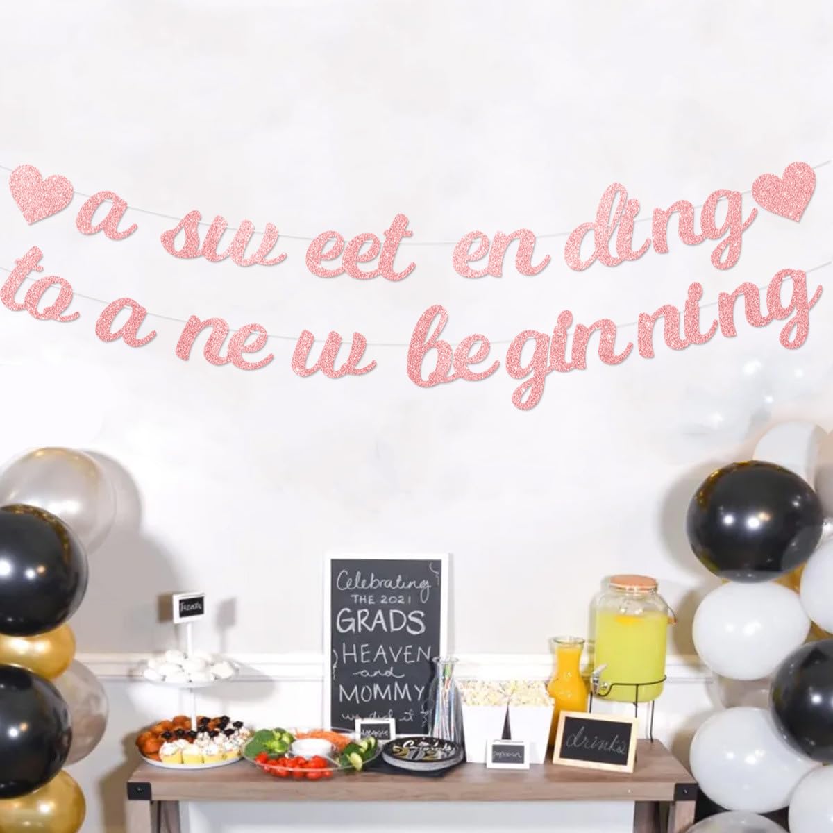 A Sweet Ending To A New Beginning Banner Rose Gold Glitter - Image 3