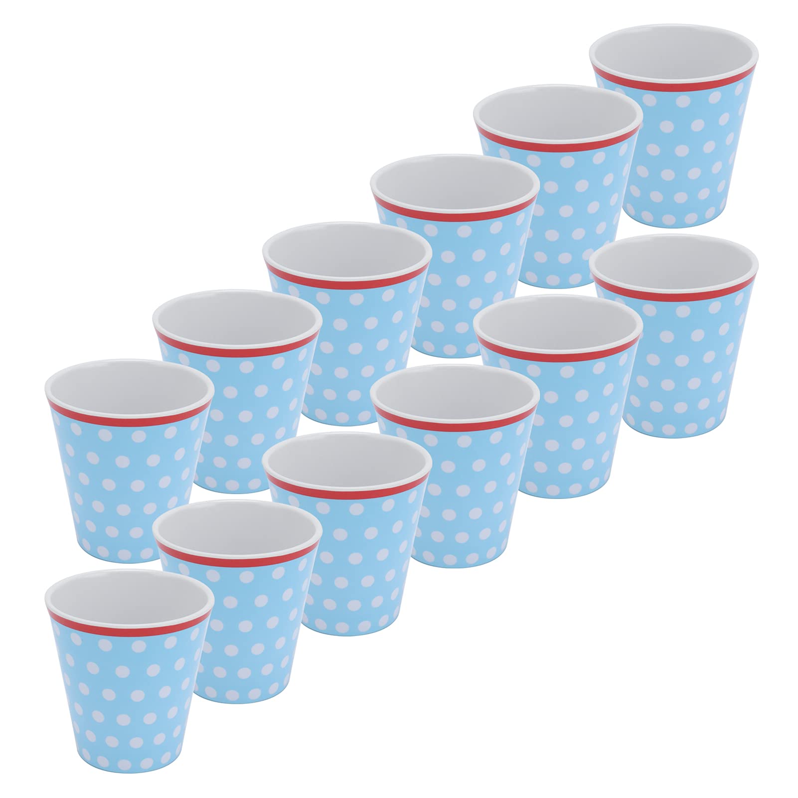 Tazze da acqua con motivo a pois, blu chiaro, tazza per bere in ceramica resistente per la casa e la scuola, 12 pezzi, 8,6 x 9 cm