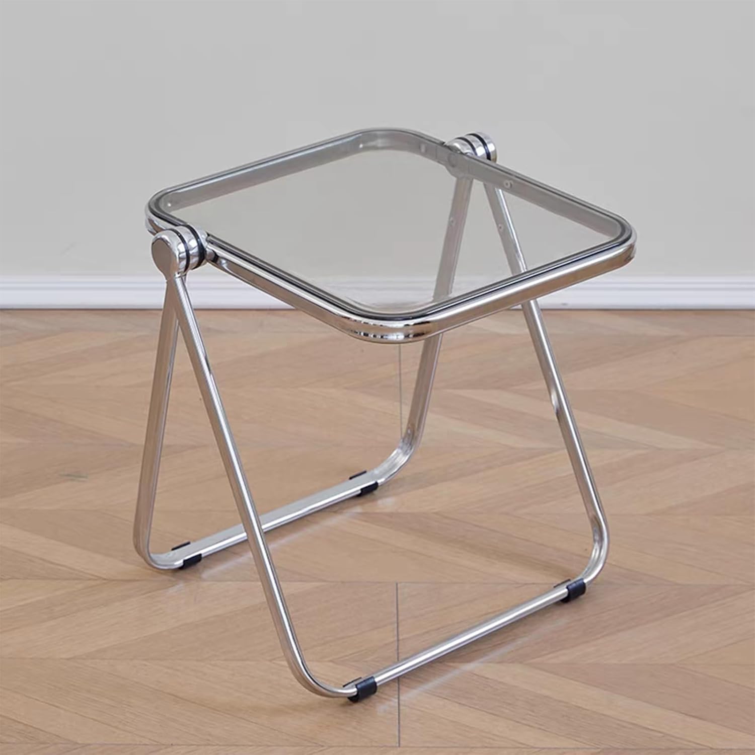 16.2" × 14.1" acrylic folding table, small lightweight end table for living room, bedroom and small room, sturdy metal frame with no assembly required, space-saving storage design (grey)