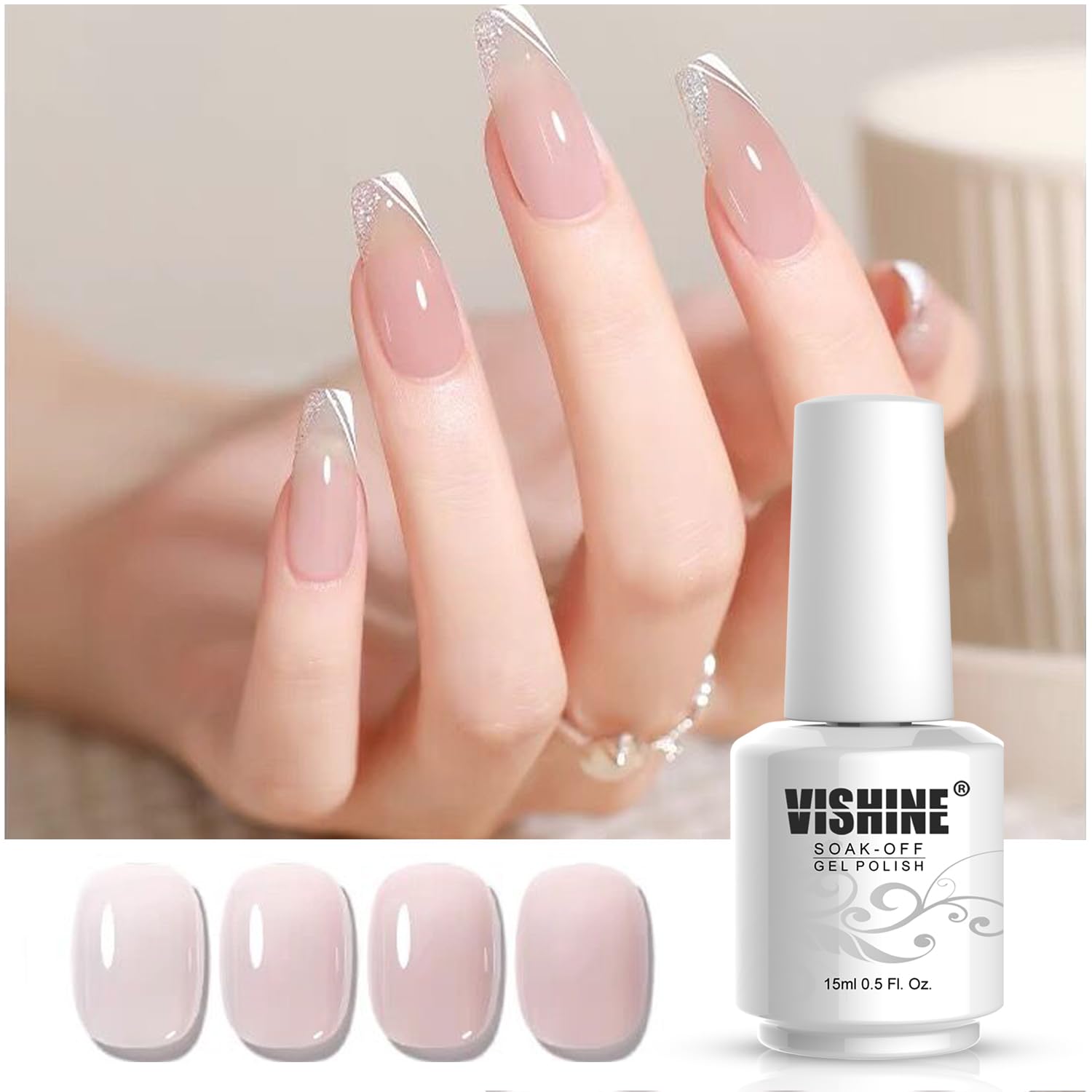 Vishine Jelly Crystal Milky Pink Gel Nail Polish 15ml LED UV Gel