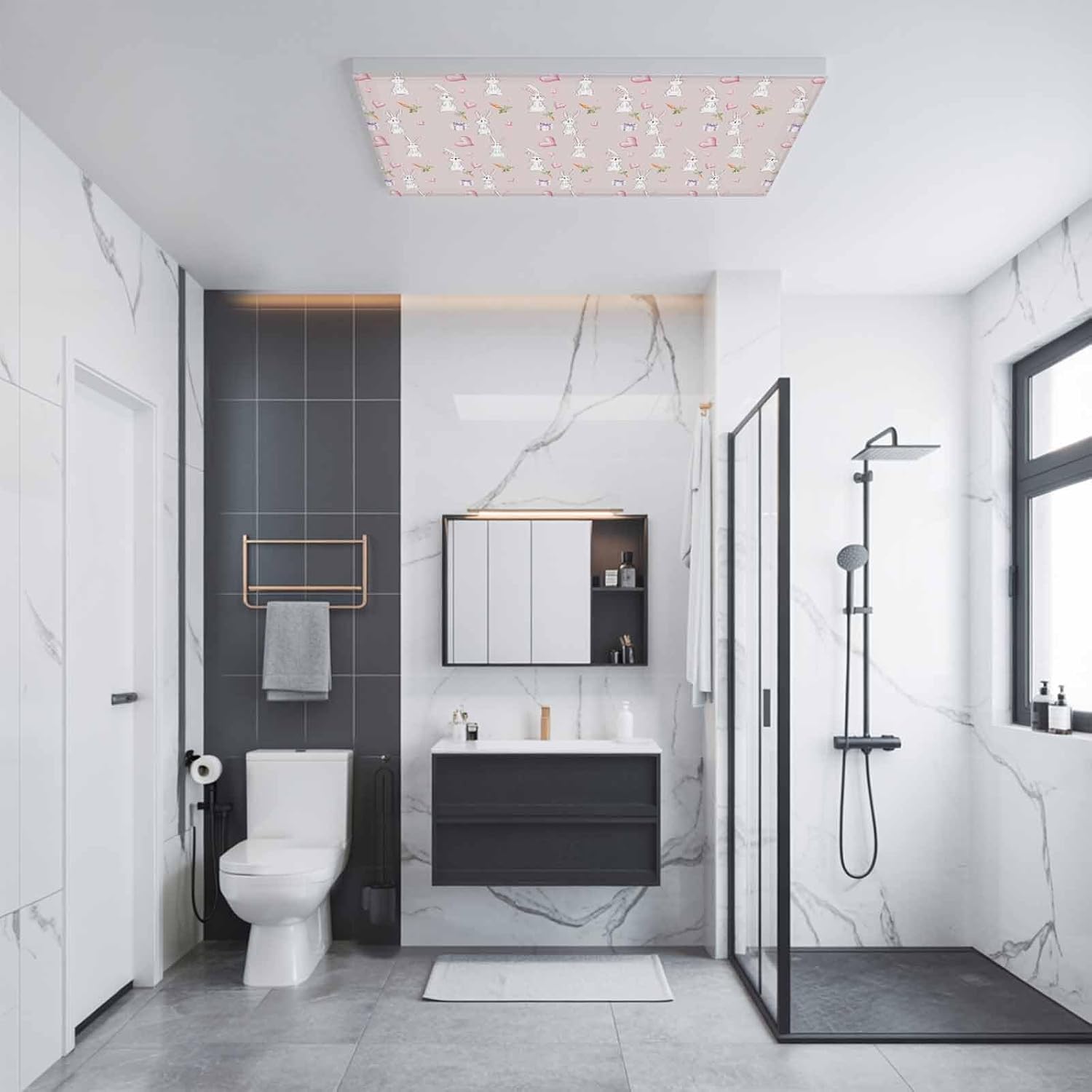 Easter Bunny Fluorescent Light Covers for Ceiling Lights 4x2 feet,4 Pack Magnetic Light Filters for Classroom,Spring Carrots Cute Rabbit Pink Love Heart Gifts Fluorescent Lamp Shade Panel for Office