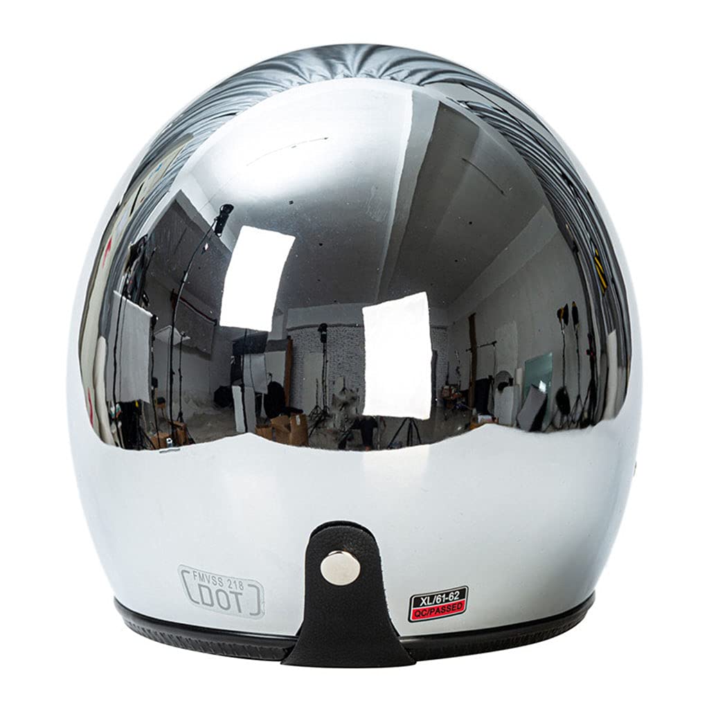 DCLINA Mezzo Casco Moto retrò Stile Tedesco Specchiato Argento Cromato Vintage 3/4 Motocicletta Summer Cruiser Casco Aperto, Casco Pilota Scooter Moto Strada Crash Elettrico Casco Moto
