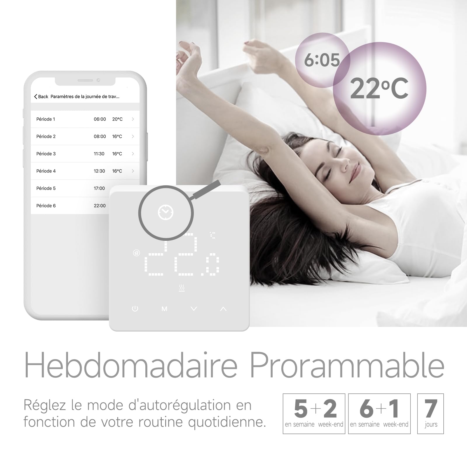 Beok Thermostat Connecté Wi-FI pour chaudière, Écran intégré, Contact Sec | Thermostat d'ambiance intelligent Compatible avec Alexa et Google Assistant,Contrôle à distance (Tuya / Smart Life APP),3A