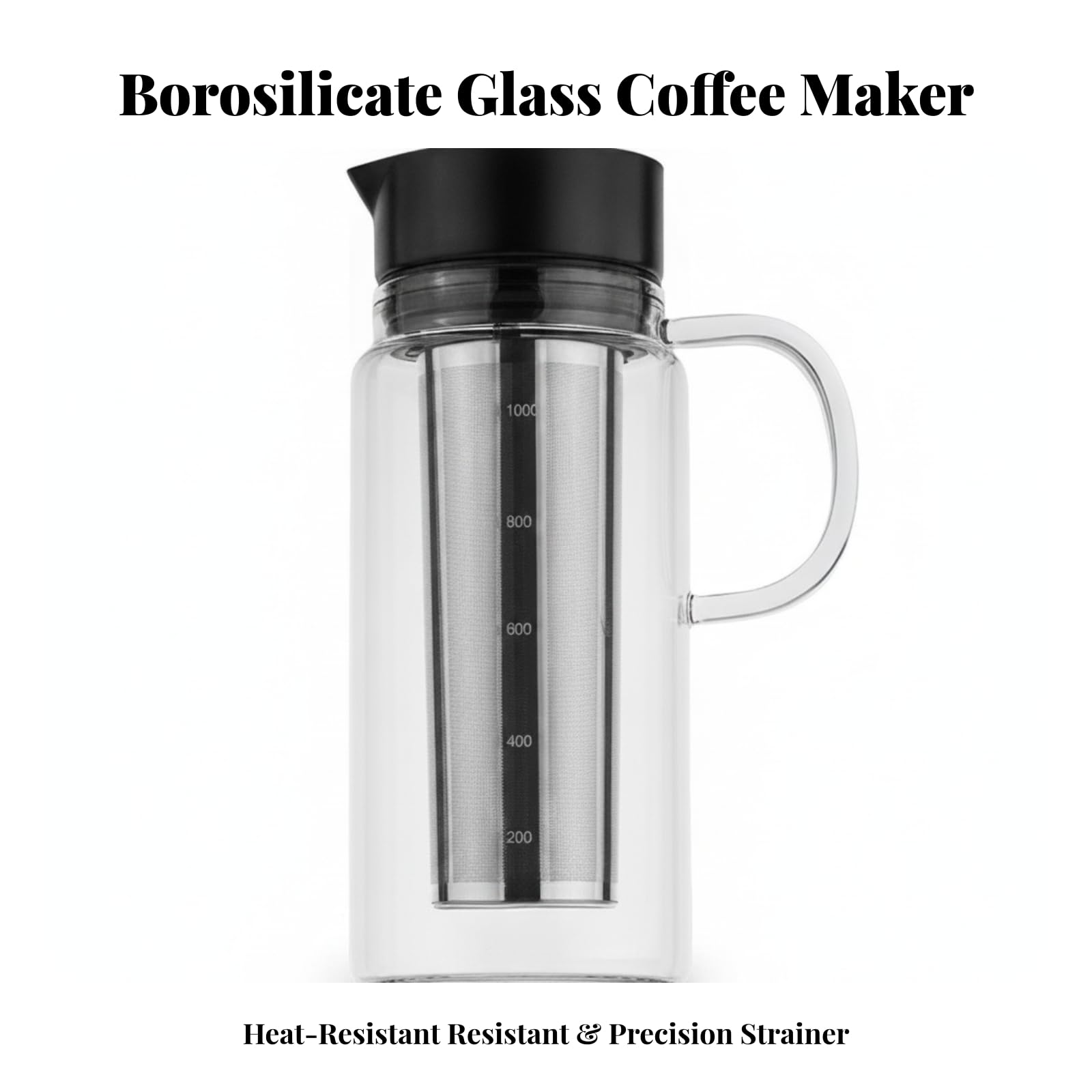 Gralara Caraffa con Filtro Vetro Borosilicato, Nero 1000ML