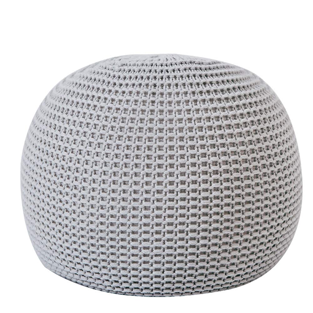 Pouf de sol en coton tressé gris 44x44x33cm style câble