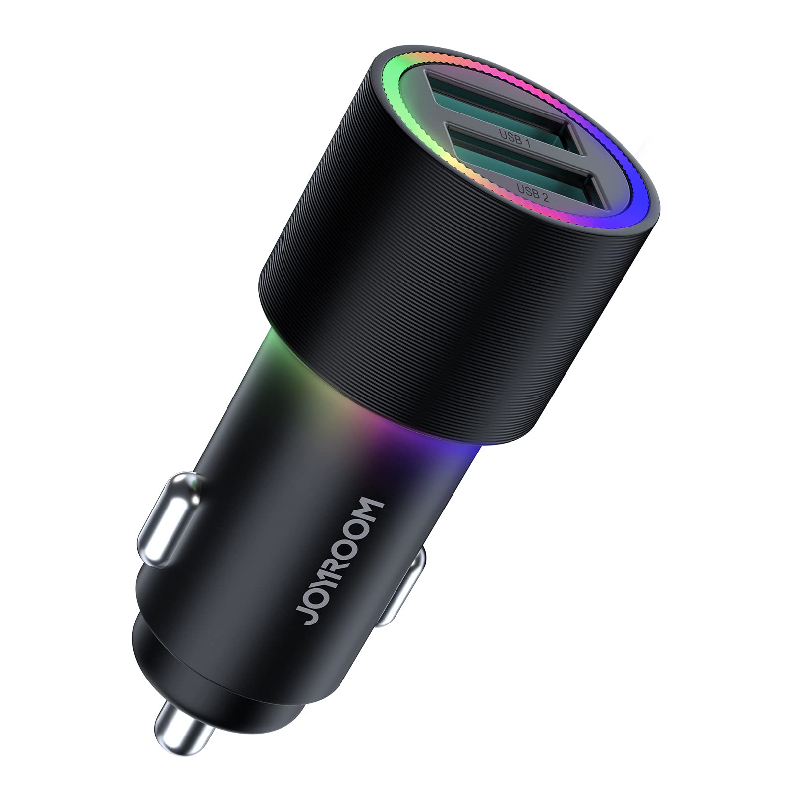 Car Charger, JOYROOM 4.8A Dual USB Car Charger Dual Chip Car Charger Adapter with RGB LED Light for iPhone13/12/XR/Xs/Samsung/Google Pixel/Moto/iPad Pro
