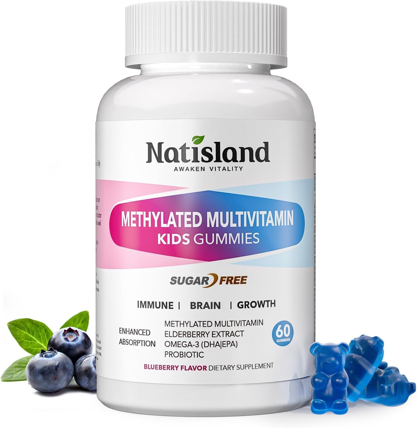 Kids Methylated Multivitamin – Chewable Multivitamin for Kids & Teens 4+, With L Methylfolate, Vegan Omega-3, Zinc, Probiotics & Elderberry, Immune Support, Brain Health, MTHFR Supplement, Sugar-Free