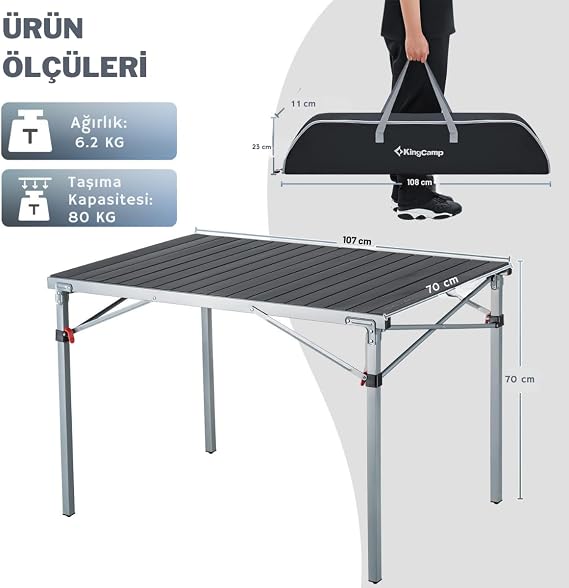 KingCamp Granite Alüminyum Katlanır Kamp Masası Silver Blk