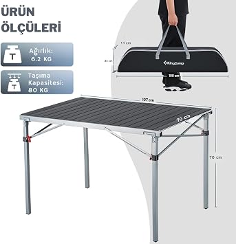 KingCamp Granite Alüminyum Katlanır Kamp Masası Silver Blk