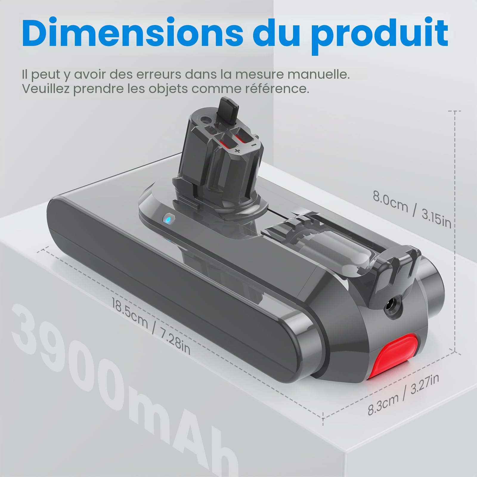 LabTEC V11 25.2V 3900mAh Li-ion Batterie de rechange pour Dyson 11 (Type bouton) Absolute Fluffy V15 Detect Aspirateur sans fil avec 1 couvercle + 1 brosse (Ne convient pas pour le style vissable)