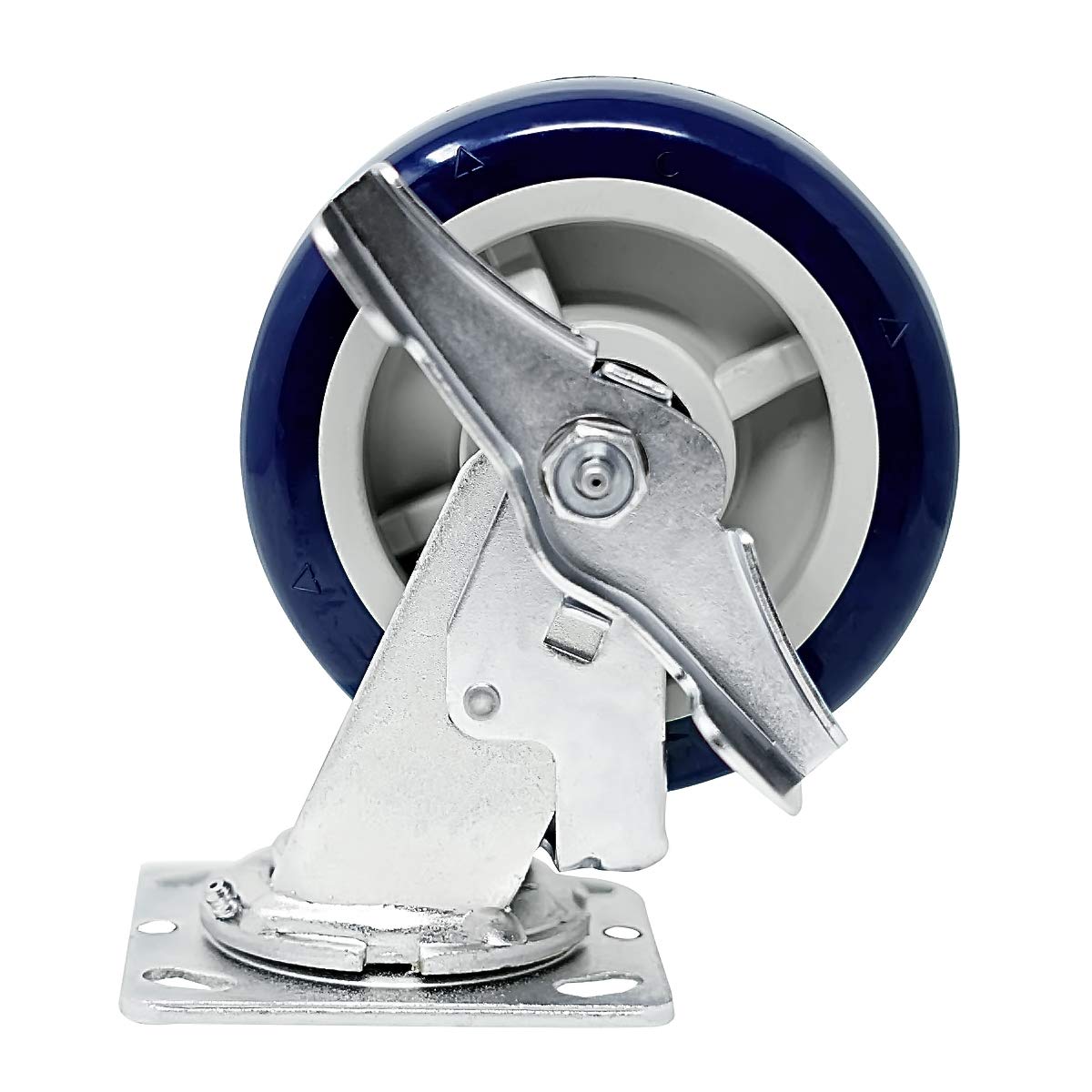 SY America 6" 4 Pack Top Plate Caster, High Performance Polyurethane Precision Bearing Wheel, Extra Width 2 inches, 4000 lbs Total Capacity (6 inches Pack of 4, Blue 2 Swivel w/Brakes + 2 Rigid)
