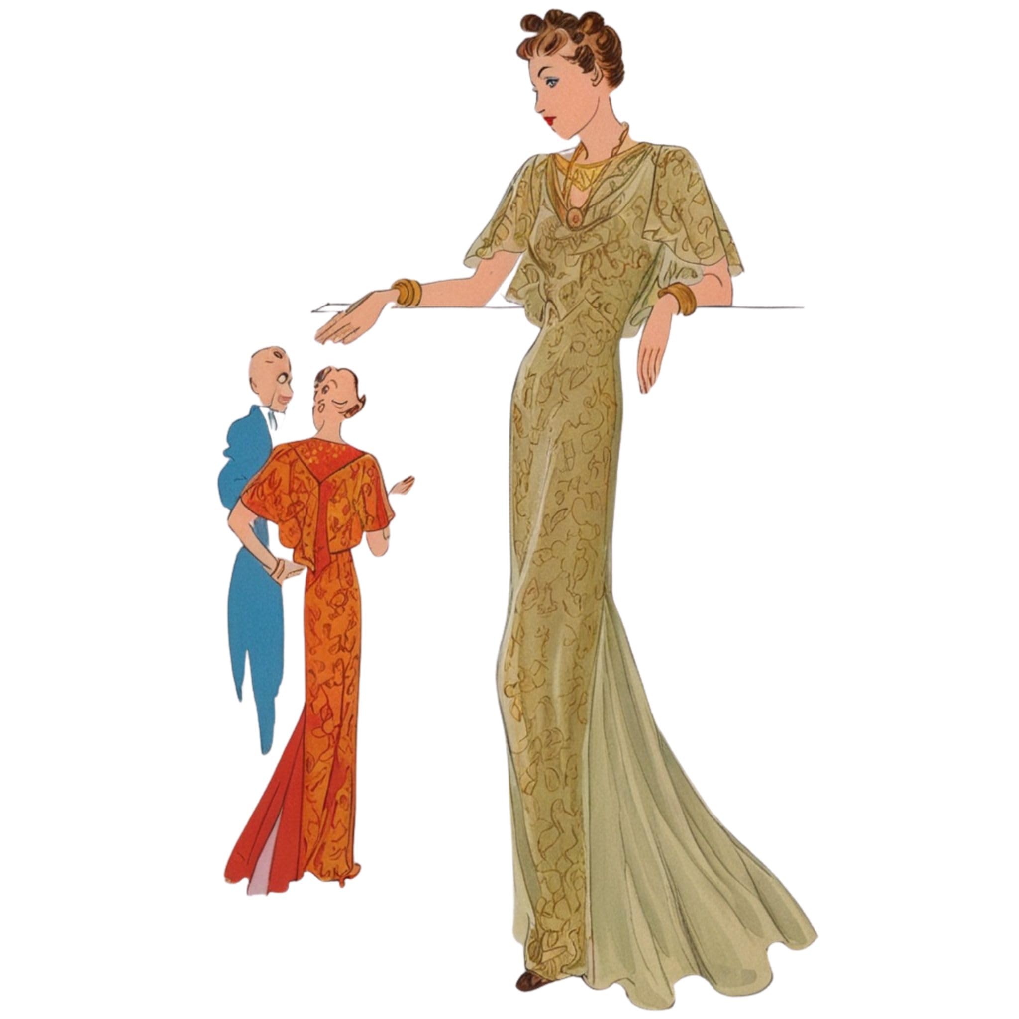 1930s Sewing Pattern: Elegant Evening Dress and Shawl - Bust 42" :  Amazon.se: Arts & Crafts
