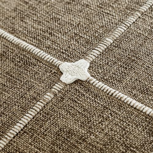 Image of Foindtower Pack of 2 Decorative Faux Linen Jacquard Check Throw Pillow Covers Farmhouse Cushion Cover with Grid Textured Accent Pillowcase for Couch Sofa Living Room Home Decor,22x22 Inch,Tan Khaki