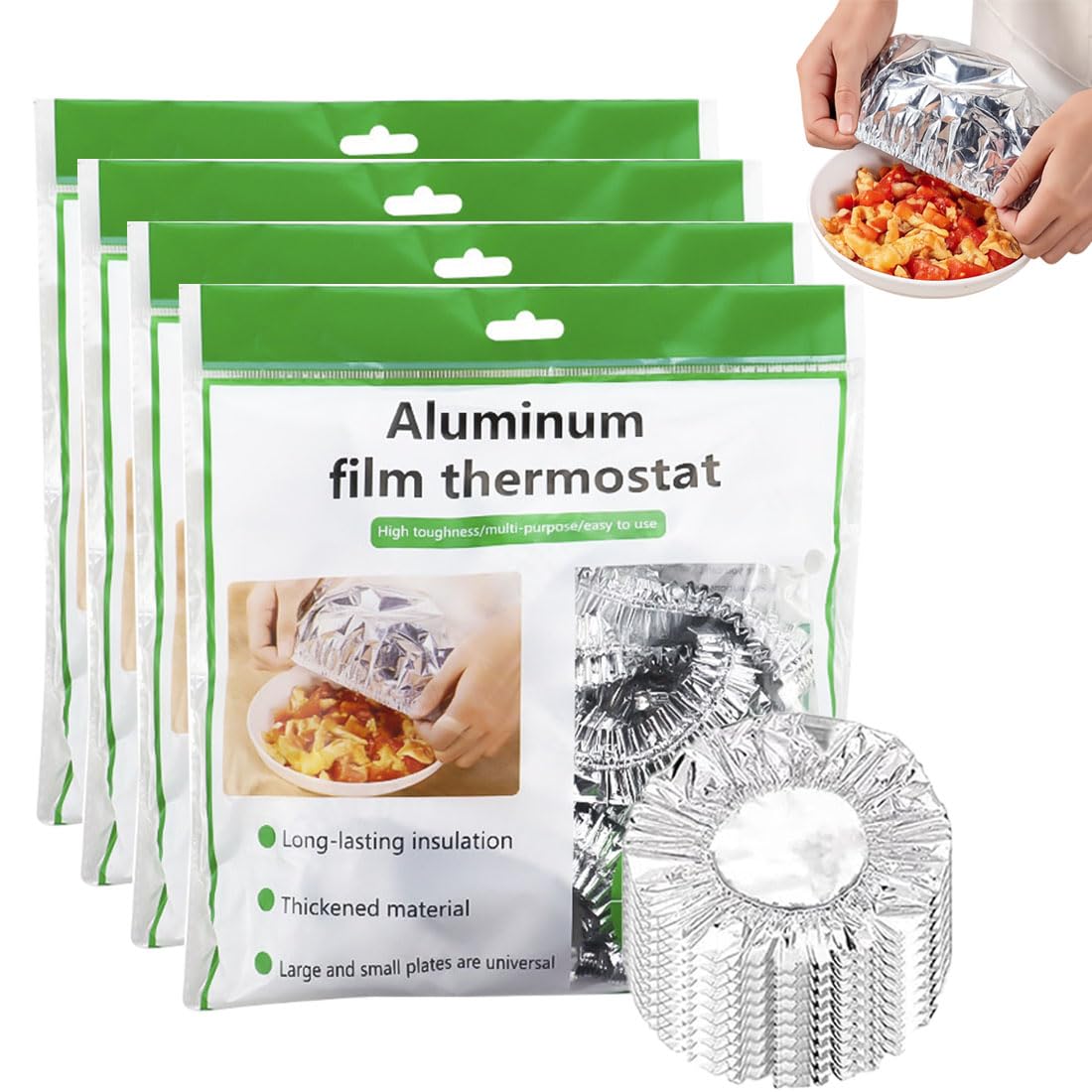 50/100/200Pcs Reusable Aluminum Foil Food Covers, Food Grade Stretchy Foil Covers Heat Retaining for Home Kitchen, Fits 99% of Dishes (200Pcs)