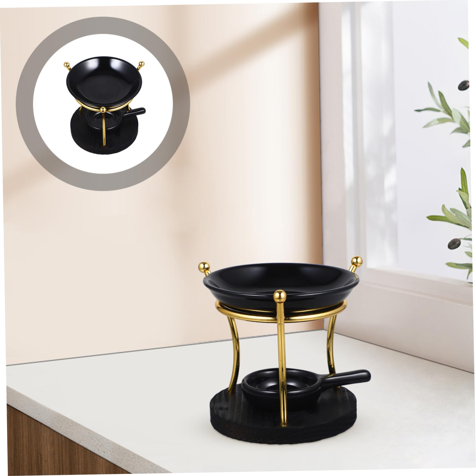 PRETYZOOM 3 Piezas Base De Madera Arte del Hierro Estufa De Aromaterapia Difusor De Aroma Candelabros Candelabros Calentador De Cera De Cerámica Calentador De Fragancia De Cerámica